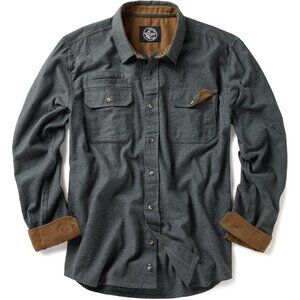 Mens Suede Grey Cotton Flannel Shirt Long Sleeve Casual Outdoor Plaid